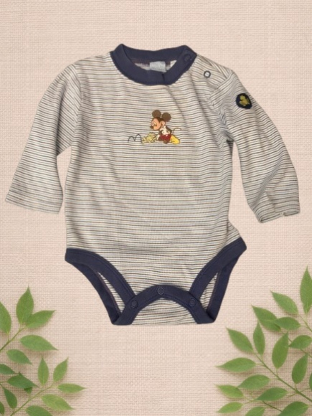 Disney Baby Onesie 6–9M — Striped Long Sleeve